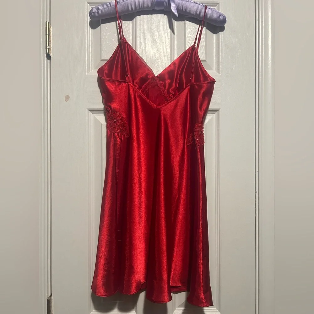 Vintage Victoria's Secret Gold Label Semi Sheer Lace Red Slip Dress Size Medium